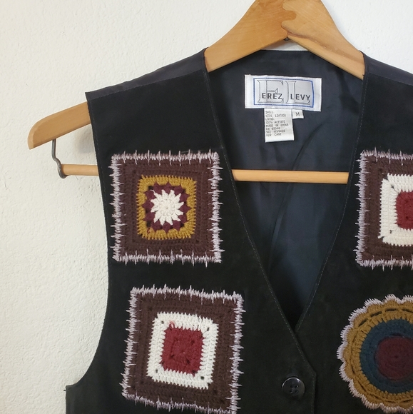 M Vintage 1990's Leather Suede Crochet Black Vest - Picture 8 of 8